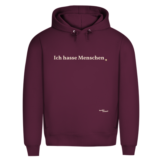 Premium unisex Hoodie "Ich hasse Menschen" – Für Momente ohne Worte (Druck creme)