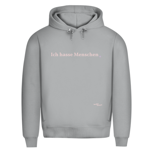 Premium unisex Hoodie "Ich hasse Menschen" – Für Momente ohne Worte (Druck rosé)