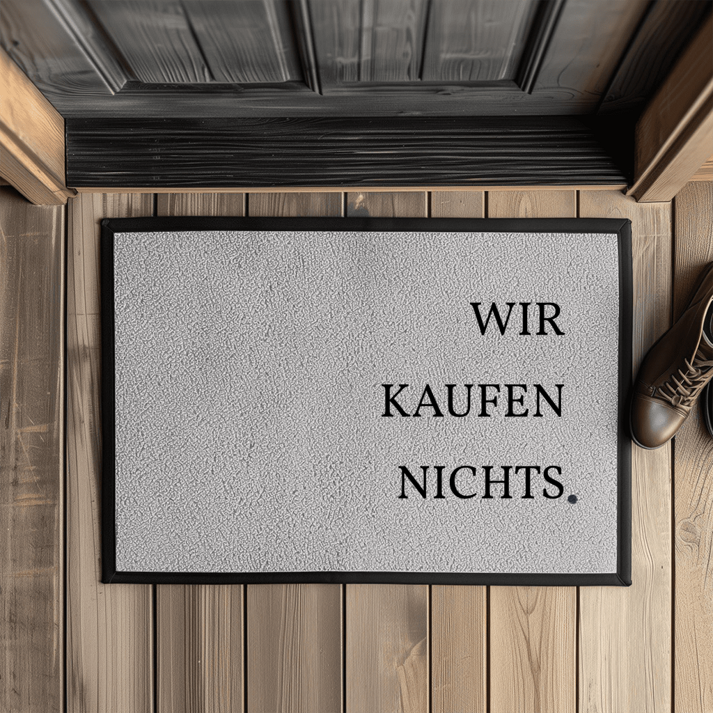Wir kaufen nichts. – Lustige Fußmatte mit Gummirand