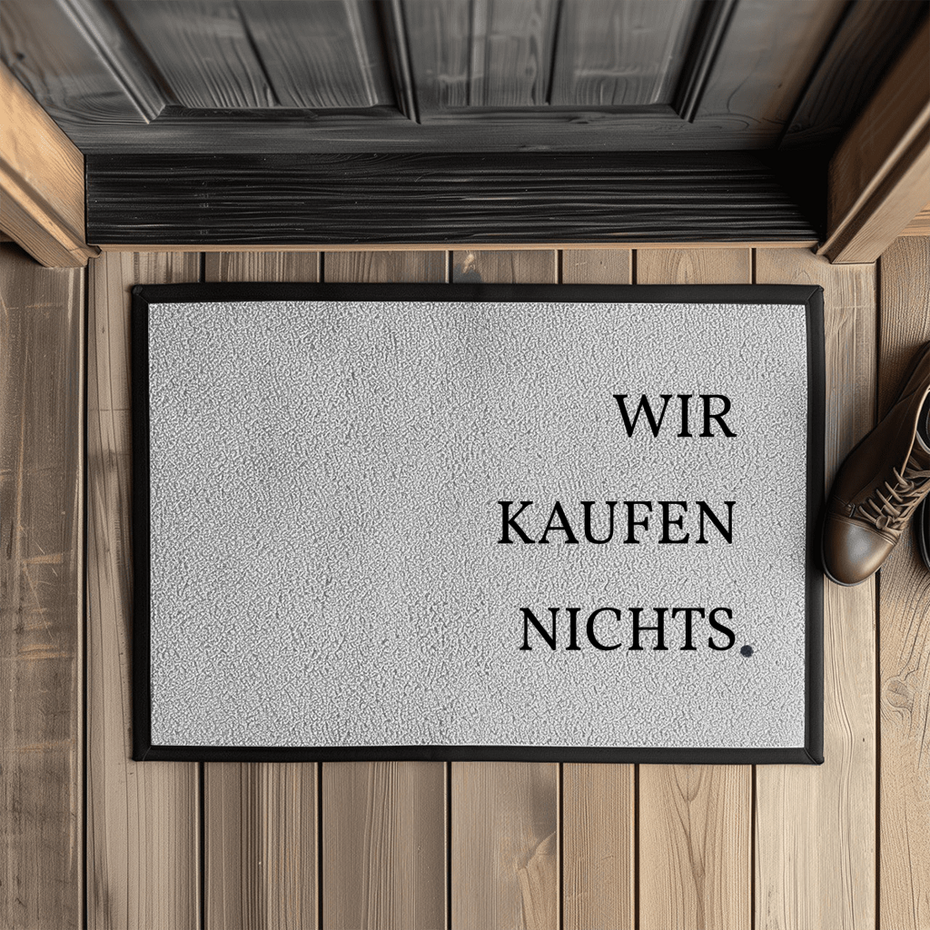 Wir kaufen nichts. – Lustige Fußmatte mit Gummirand