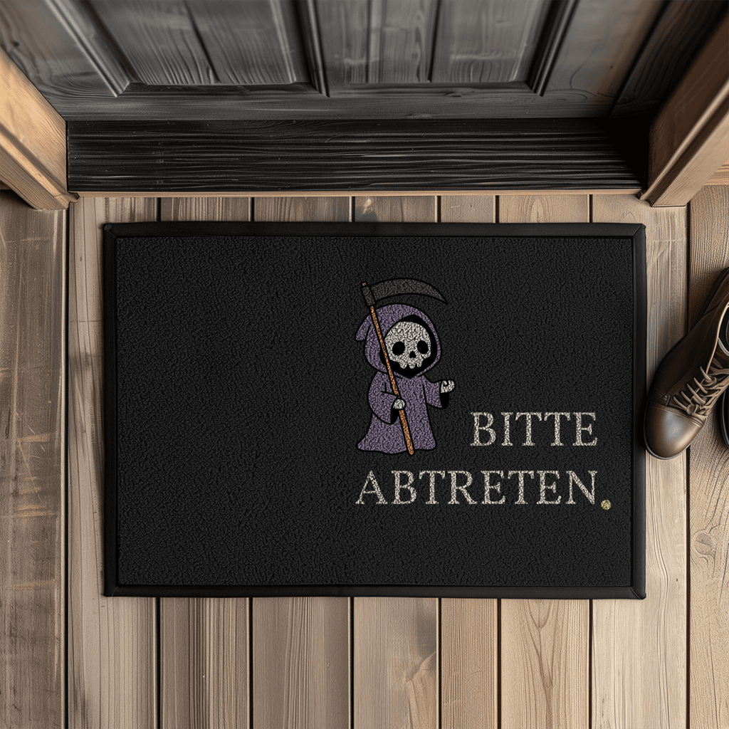 Bitte abtreten – Halloween Fußmatte mit Sensenmann