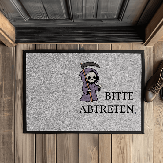 Bitte abtreten – Halloween Fußmatte mit Sensenmann